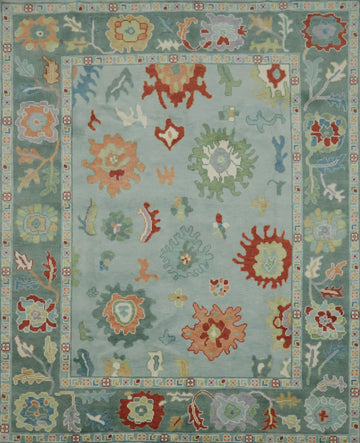 Traditional  Floral Aqua Blue Oushak Living Room Rug 8x10 ft