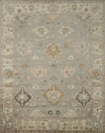 Traditional Oushak Grey and Pink Area Rug 9x12