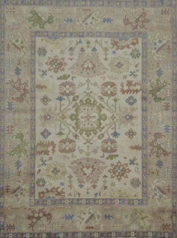 All-Over Ivory Vintage Style Oushak Hand Made Area Rug 9x12