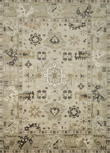 Earth-tone Beige and Black Oushak Indian Large Rug 10x14 ft