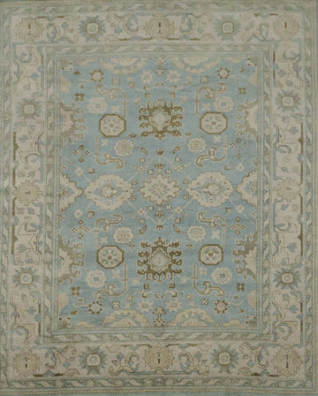 All-Over Blue and Beige Oushak Hand Made Area Rug 8x10