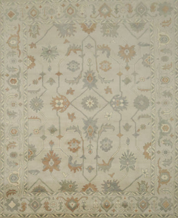Traditional Earth-Tone Beige Oushak Wool Area Rug 8x10