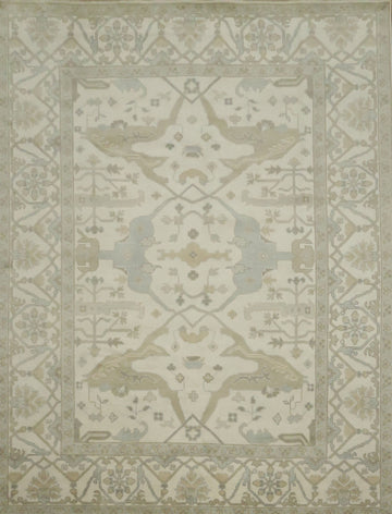 Traditional Geometric Beige Oushak Hand Made Area Rug 9x12
