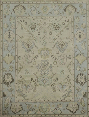 Light Green Traditional Oushak Geometric Wool Area Rug 9x12