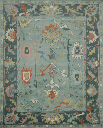 Pastel Hues and Classic Patterns Oushak Blue Living Room Rug 8x10 ft