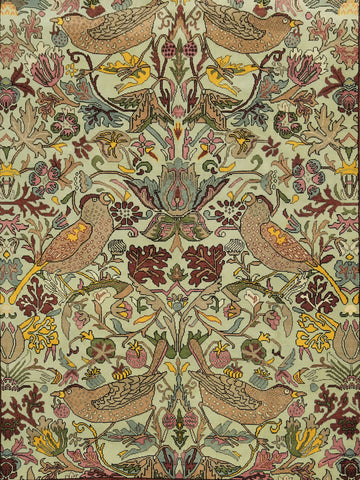 birds and delicate Green Ziegler Hand-Knotted Wool Rug 9x12 ft