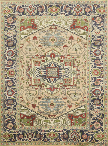Peach and Navy Blue Heriz Serapi Oriental Area Rug 9x12