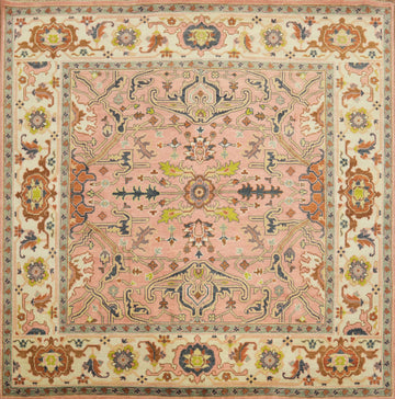 9x9 Ziegler Oriental Area Rug - Pink/Neutral Square Hand-Knotted Wool Rug