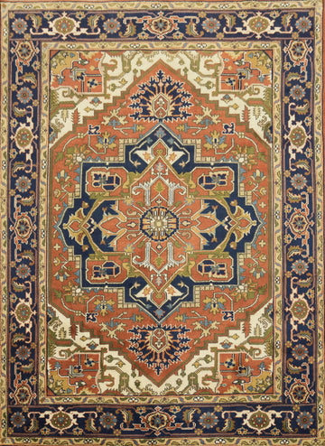 Rust and Navy Traditional Heriz Serapi Oriental Area Rug 9x12