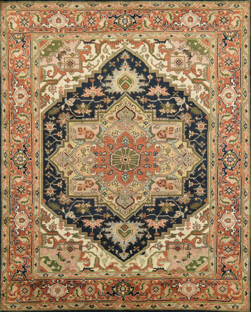 Navy Blue Heriz Serapi Persian-Style Rug - 8x10 Hand-Knotted Wool