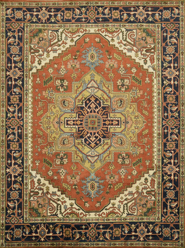 Rust and Navy Heriz Serapi Oriental Area Rug  9x12