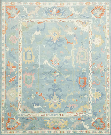 Pastel Blue Traditional Oushak Hand Made Area Rug 8x10