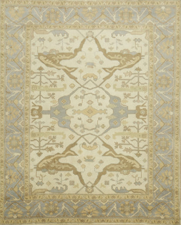 Beige and Blue Traditional Oushak Hand Made Area Rug 8x10