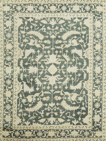 Dark Teal and Beige Traditional Oushak Hand Made Area Rug 9x12