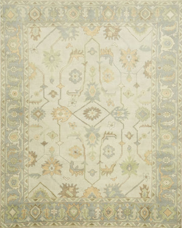 8x10 All-Over Beige and Blue Oushak Indian Rug with Soft Pastel Tones