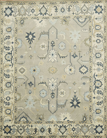 All-Over Pattern Grey and Ivory Oushak Living Room Rug 9' x 12'