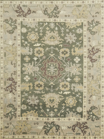 Vintage-Inspired Green and Beige Rug with Classic Floral Motifs 9x12