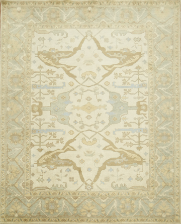 Hand-Knotted 8x10 Traditional Oushak Wool Rug - Beige & Cream
