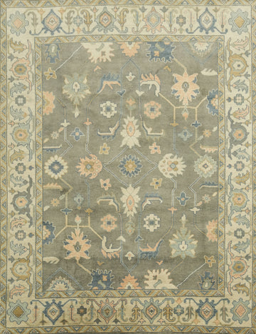 Traditional Beige and Grey Rug with Intricate Botanical Patterns 9x12 ft
