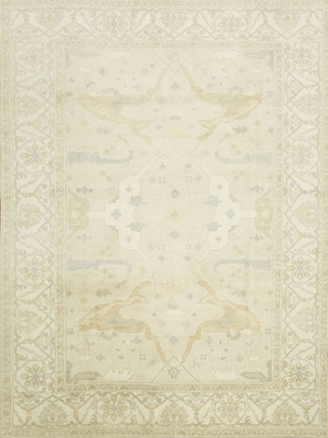 Luxurious Soft Tone Cream and Ivory Oushak Living Room Rug 9' x 12'