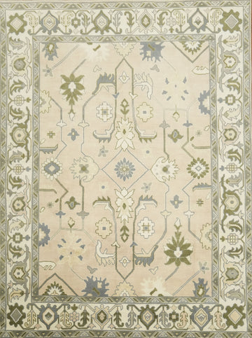 Soft Peach Traditional Oushak Hand-Knotted Area Rug 9x12 ft