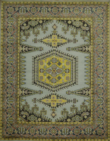 8'x10' Hexagonal Medallion Rug with Elegant Pastel and Dark Highlights