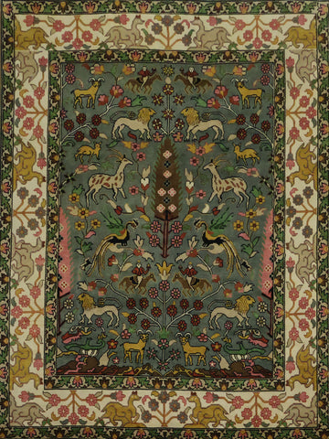 Animal Pictorial Hunting Scene Blue Ziegler Oriental Rug 9x12 Hand-Knotted