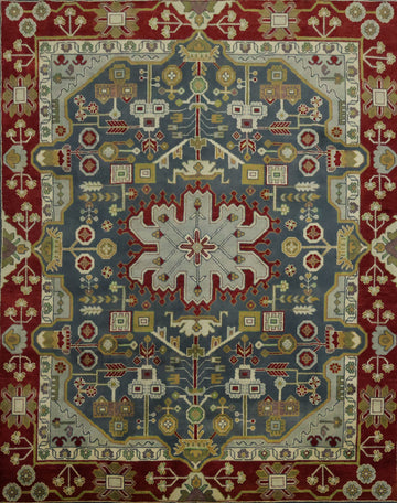 Blue and Burgundy Geometric Ziegler Oriental Area Rug 8x10