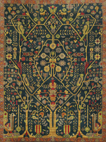 Classic Bird and Tree Motif Rug in Rich Earthy Tones 9' x 12'