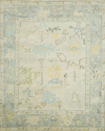 Light Green and Blue Traditional Oushak Hand Made Area Rug 8x10