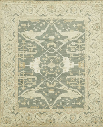 Green Traditional Oushak Hand-Knotted Wool Living Room Rug 8x10