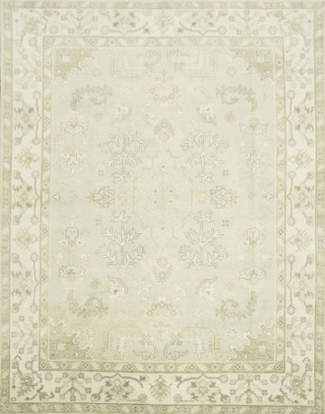 Muted Color Green and Cream Traditional Oushak Hand Made Area Rug 8x10
