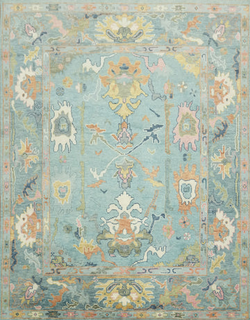 8'x10' Charming Traditional Oushak Rug in Serene Blue Hues and Tones