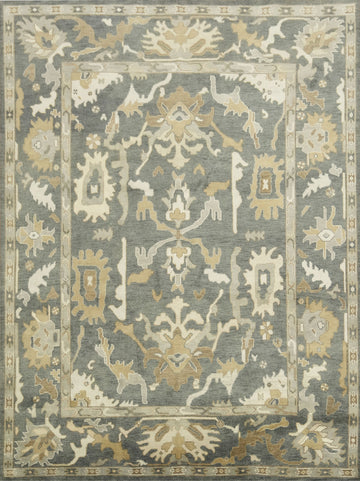 9'x12' Elegant Grey and Beige Floral Patterned Area Rug