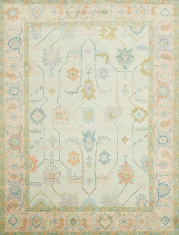 All-Over Floral 9'x12' Oushak Hand-Knotted Pastel Oriental Area Rug