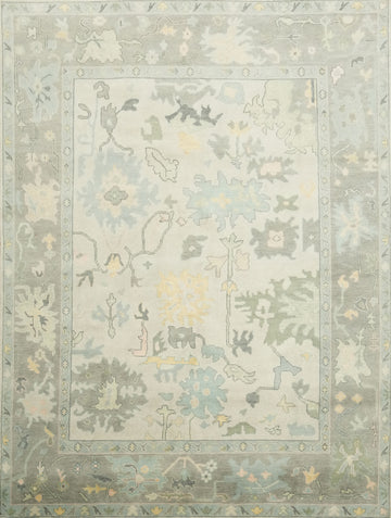 Grey Green Traditional Oushak Hand Made Area Rug 9x12