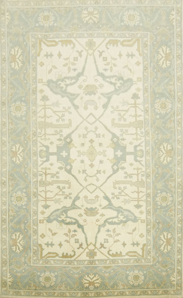 6'x10' Blue and Ivory Patterned Oushak Rug for Cozy Ambience