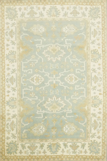 Light Blue and Ivory Traditional Oushak Area Rug 6x9 ft