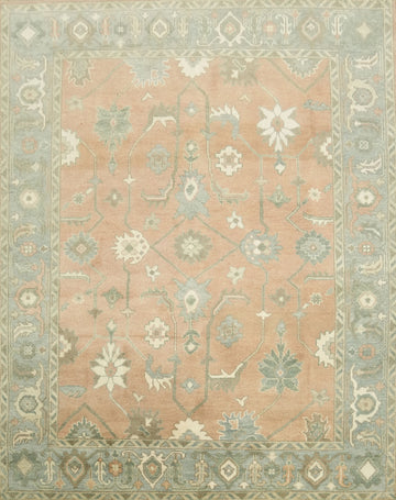 Muted Coral Pastel Color Traditional Oushak Hand-Knotted Wool Area Rug 8x10