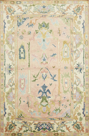 6'x9' Soft Pastel Toned Pink Oushak Hand-Knotted Wool Area Rug