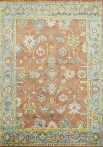 6'x9' Oushak Traditional Wool Area Rug with Soft Rust and Blue Accents