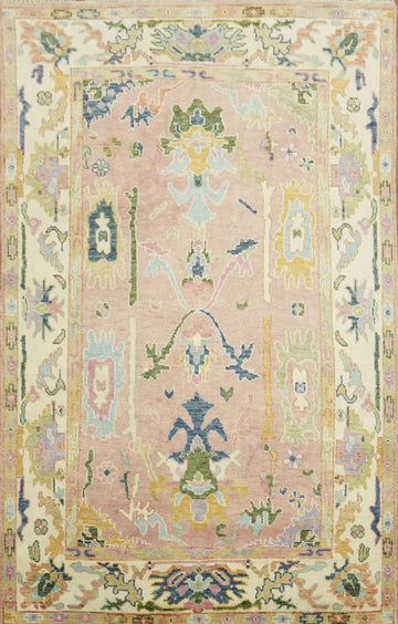 6'x9' Pastel Pink and Blue Oushak Traditional Rug Hand-Knotted Wool