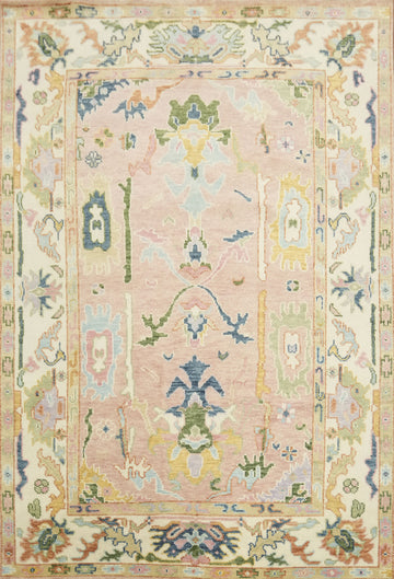 Soft Pink and Ivory Traditional Oushak Hand Made Area Rug 6x9