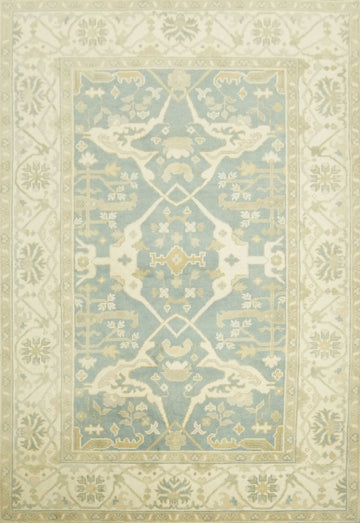 Light Blue  Muted Hue Traditional Oushak Hand-Knotted Wool Area Rug 6x9