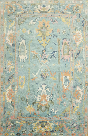 Pastel Blue Traditional Oushak Hand Made Area Rug 6x9