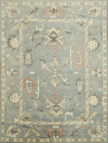 Luxurious Living: Artful Blue Medallion Oushak Wool Rug for Elegant Spaces 9x12