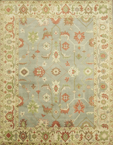 Classic Hand-Knotted Oushak Rug with Warm Earth Tone Colors 9x12