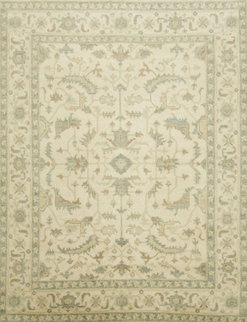 Classic Ivory Persian-style Rug with Subtle Pastel Accents 9x12 ft