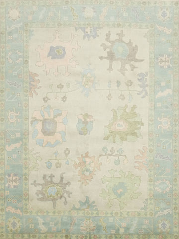 9'x12' Traditional Light Green Oushak Hand-Knotted Living Room Rug
