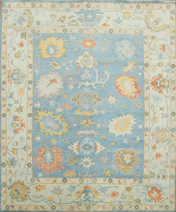 Sky Blue Pastel Color Traditional Oushak Hand Made Area Rug 8x10